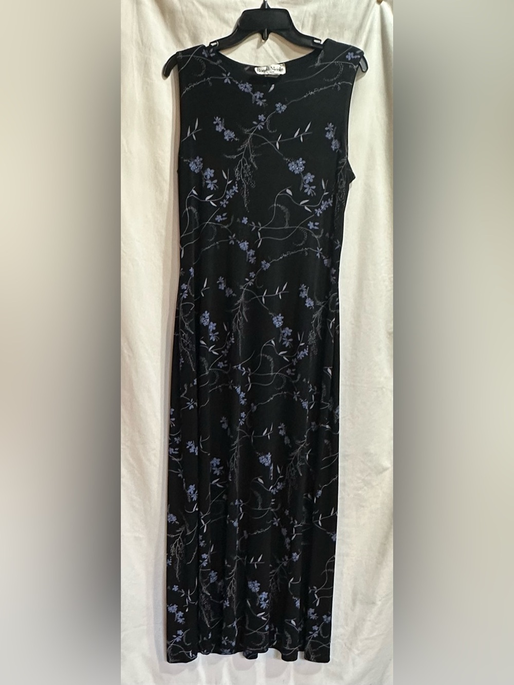 Ronni Nicole Black Maxi Dress with Elegant light Blue Floral Print